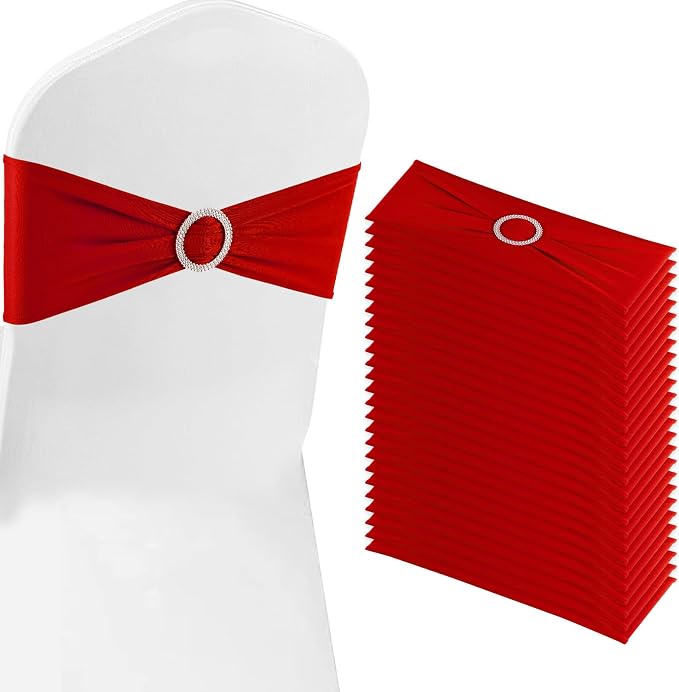 Red Chair Sashes 50 Pack Spandex Stretch Chair Band Sashes with Buckles for Folding Chairs Wedding Party Reception Baby Shower Events Banquet Decorations by Bringsparkletoeverydaylife