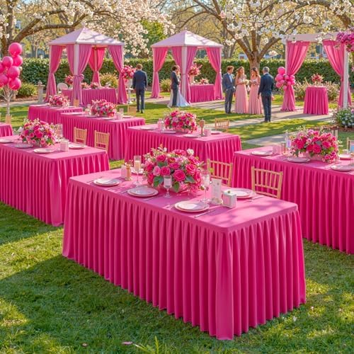 Red Polyester Table Cloths for Rectangle 4 Foot Tables, 6 Pack Wrinkle Free Tablecloths Stretchy Banquet Ruffle Fitted Table Cover Desk Skirt for Parties Wedding Birthday Baby Shower by Unknown
