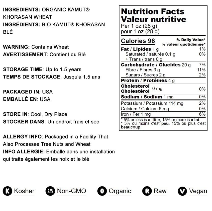 Food to Live Organic KAMUT Khorasan Wheat Flour, 2 Pounds – Stone Ground Powder, 100% Whole Grain Meal, Non-GMO, Kosher, Bulk