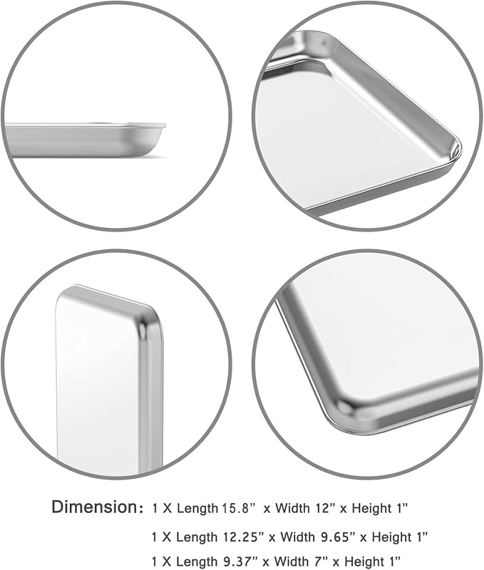 Wildone Baking Sheet Set of 3, Stainless Steel Cookie Sheet Cooking Sheet Pan for Baking & Roasting, 9/12/16 Inch, Non Toxic & Heavy Duty & Easy Clean - Image 2