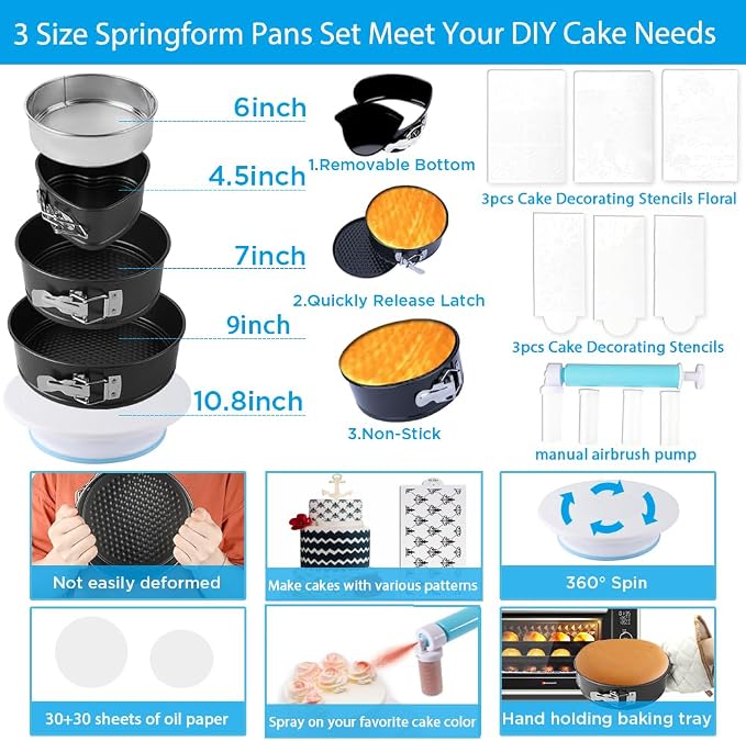 Cake Decorating Kit, 672 Pcs Cake Decorating Supplies Stand With Cake Carrier Holder Springform Pan Sets 3-Layer Toolbox Organizer Icing Piping Nozzles Cake Rotating Turntabl Baking Supplies Set Tools - Image 3