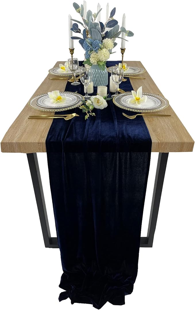 Luxurious Velvet Table Runner, 10ft Wedding Reception Decorations, 20x120inch Soft Velvet Fabric, Table Linen Overlay, Wedding Table Runners (Navy Blue, 20X120inch) by EHLDekol