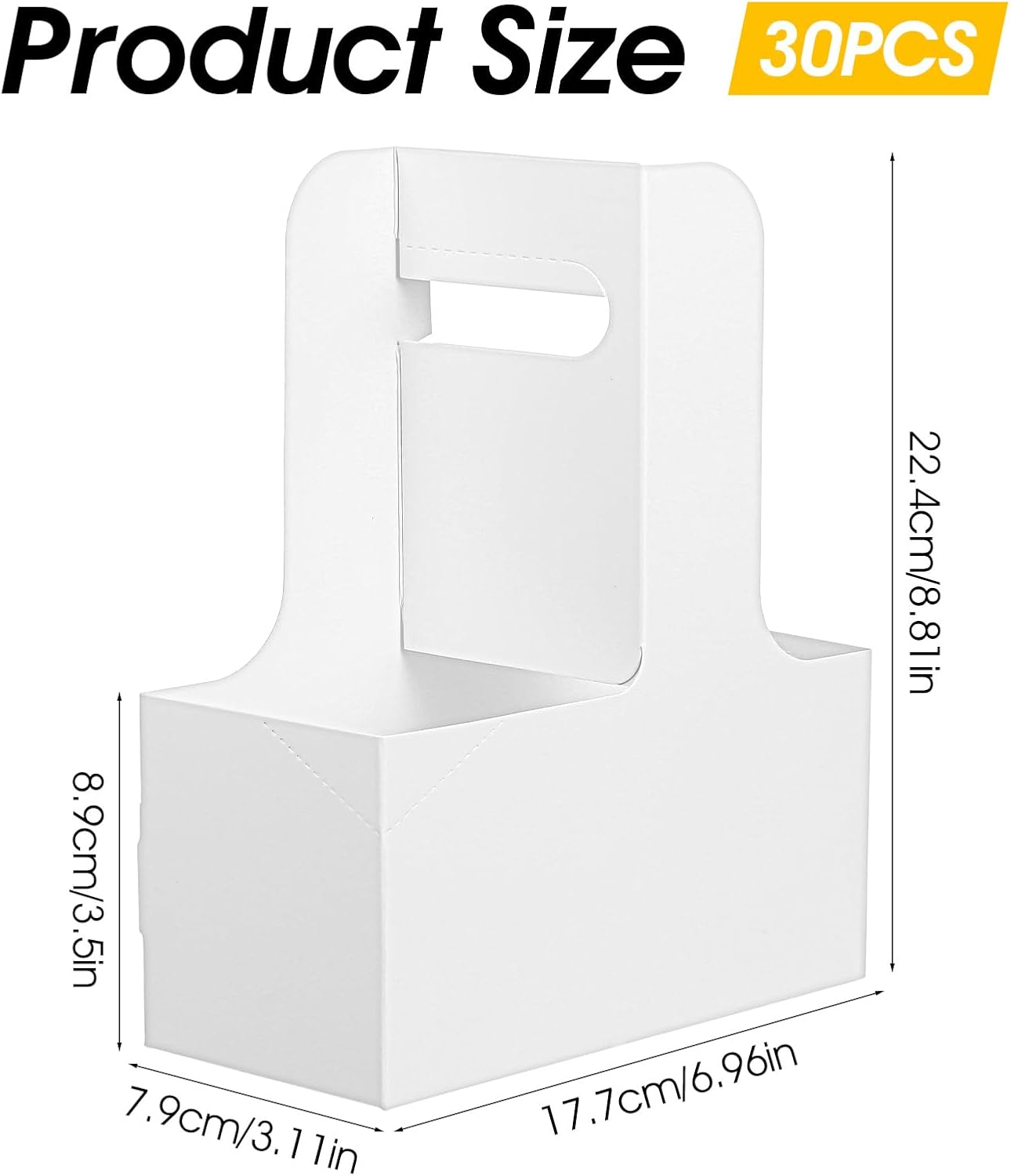 30 Pack 2-Cup Drink Carrier with Handle White Disposable Paper Cup Holder Cardboard 12-30 oz Take Out Cups Carriers for Hot and Cold Drinks Coffee Food Flowers Delivery