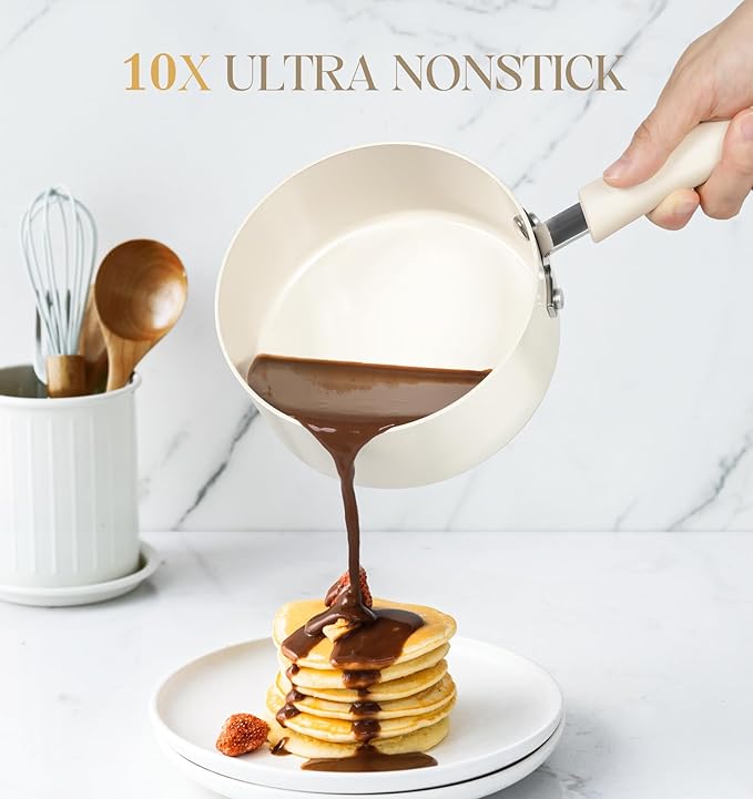 MICHELANGELO Nonstick Saucepan with Lid, Ceramic Sauce Pan Sets, Easy to Clean Sauce Pans, Multi-Purpose Cooking Pots, 1QT, White - Image 3