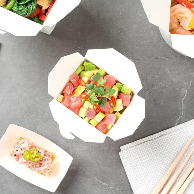 Restaurantware Chinese Take Out Boxes 200 Pack of 8 oz Grease-resistant Party Take Out Food Containers Disposable Stackable Asian Square White Paper To Go Boxes For Restaurants - Image 6