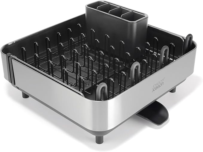 Joseph Joseph Extend Steel Plus Extendable Dish Rack Steel, Small to Large Dish Drainer with Wine Glass Holder & Drain Spout, Black - Image 2