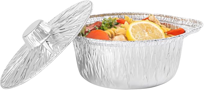 Foil Lux 34 Ounce Pans And Lids, 100 Disposable Pots With Lids - Oven-Ready, Stove Compatible, Aluminum Foil Baking Pans, Freezable, For Outdoor Camping, Vacation, Picnic, And More - Restaurantware - Image 9