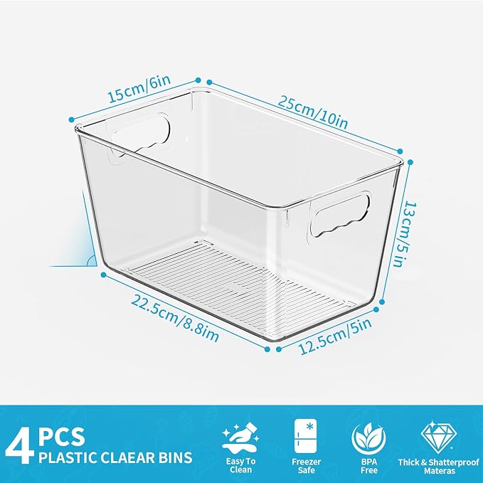 Clear Fridge Organizer Bins with Handles, 4 Pack Medium 10×6×5 Inch - Image 3