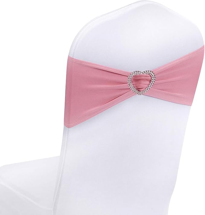 Dusty Pink Chair Sashes 50 Pack Spandex Pink Sashes for Chairs Covers Universal Stretch Chair Sashes Band with Heart Buckle Slider for Wedding Banquet Party Decorations by Unknown