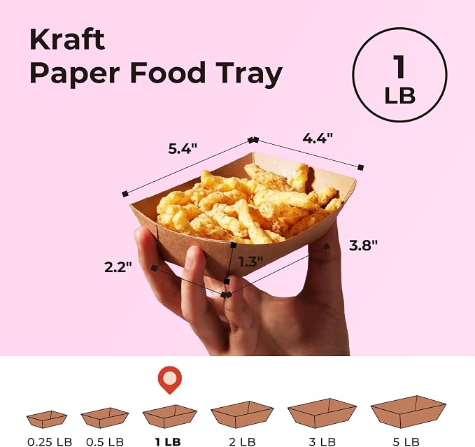 Fit Meal Prep [250 Pack 1 lb Paper Food Boats Heavy Duty Disposable Food Trays, Kraft Brown Nacho Tray for Parties Fairs Picnics Carnivals, Holds Sause Candies Nut Grease Resistant - Image 2