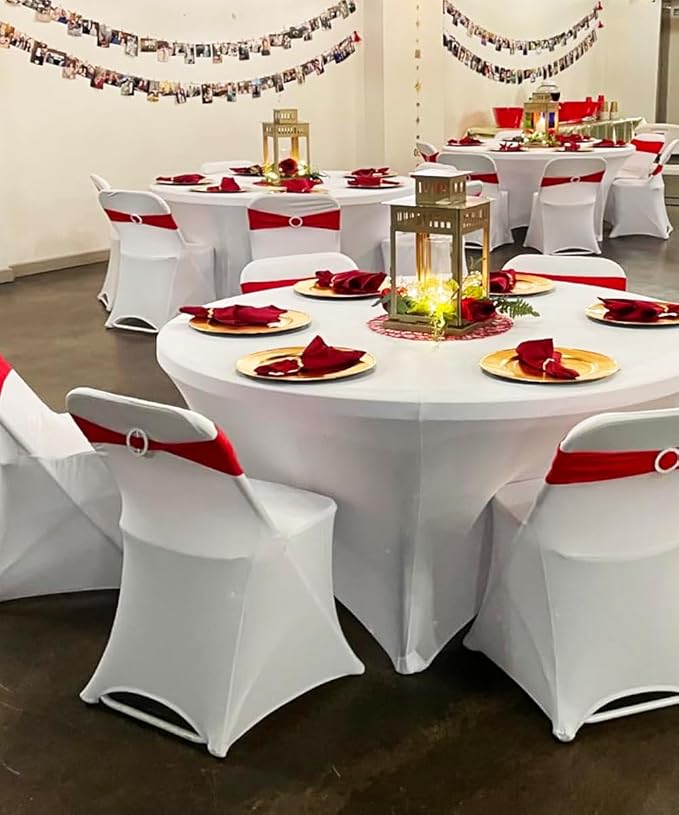 Wedding Red Chair Sashes 100 Pack Spandex Chair Bows Bands with Buckles for Party Birthday Bridal Shower Engagement Banquets Anniversary Christmas Outdoor Events Decorations (Red) - Image 7