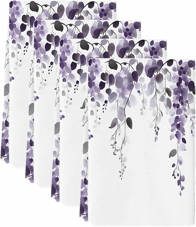 Purple Eucalyptus Kitchen Towels Set of 4, Absorbent Dish Towels for Kitchen, Spring Summer Botanical Plants Chic Microfiber Hand Towel, Quick Drying Tea Towel for Cleaning Decorative Dishcloths - Image 2
