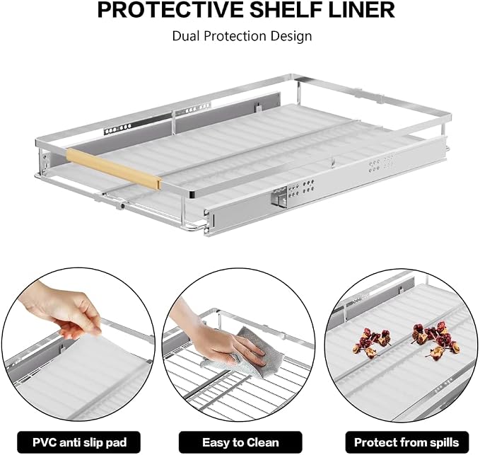 Expandable Sliding Basket Drawer, Pull-Out Cabinet Organizer, Heavy Duty Slide Out Pantry Shelves for Kitchen, Under Sink, Bathroom, Wardrobe, 22''D - Image 5