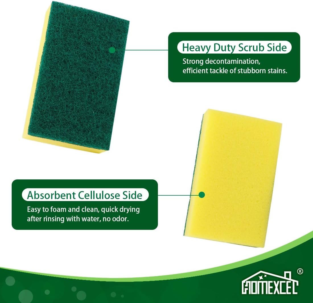 HOMEXCEL Heavy Duty Scrub Sponges Kitchen 10 Count, Extra-Large Sponges for Cleaning Kitchen and Household, Dish Scrubber for Washing Dishes, Pots and Pans