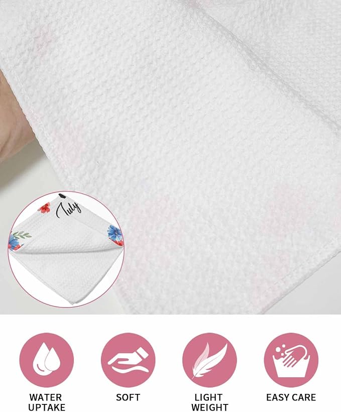 4th of July Hand Towels Set, Waffle Weave Kitchen Towels 4 Pieces, American Flag Red Blue Flowers Leaves Microfiber Hair Face Bath Tea Towel Absorbent Quick Drying Cleaning Dish Cloths, 15.7"x23.6" - Image 5
