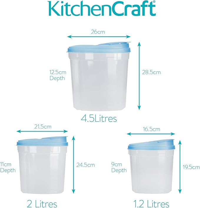 KitchenCraft Plastic Dry Food Storage Containers with Clip Lids for Cereal, Pasta, Rice, BPA-Free, Set of 3 - Image 8