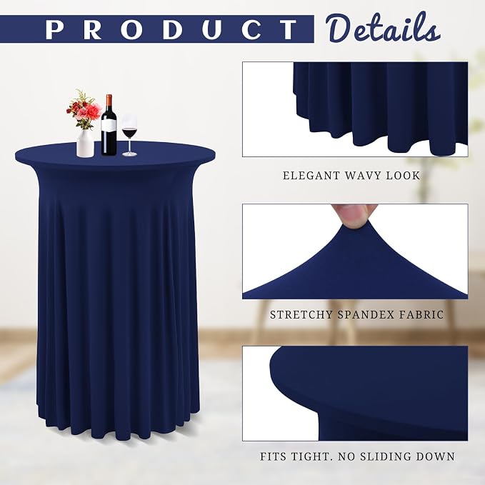 4 Pack Cocktail Stretch Table Skirt, Navy Blue, 32 x 43 inch - Image 4