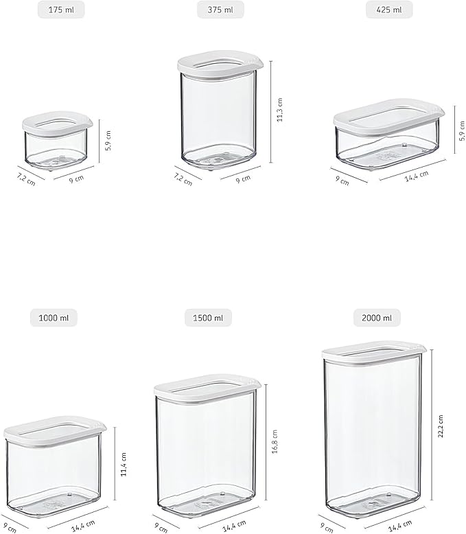 Mepal 7-Piece Set Storage Jars with Lids - Rectangular Food Container - Kitchen Organiser Made of Plastic - Storage Container Airtight | 1 x 2000 ml - 2 x 425 ml, 1000 ml & 1500 ml | Nordic Green - Image 4