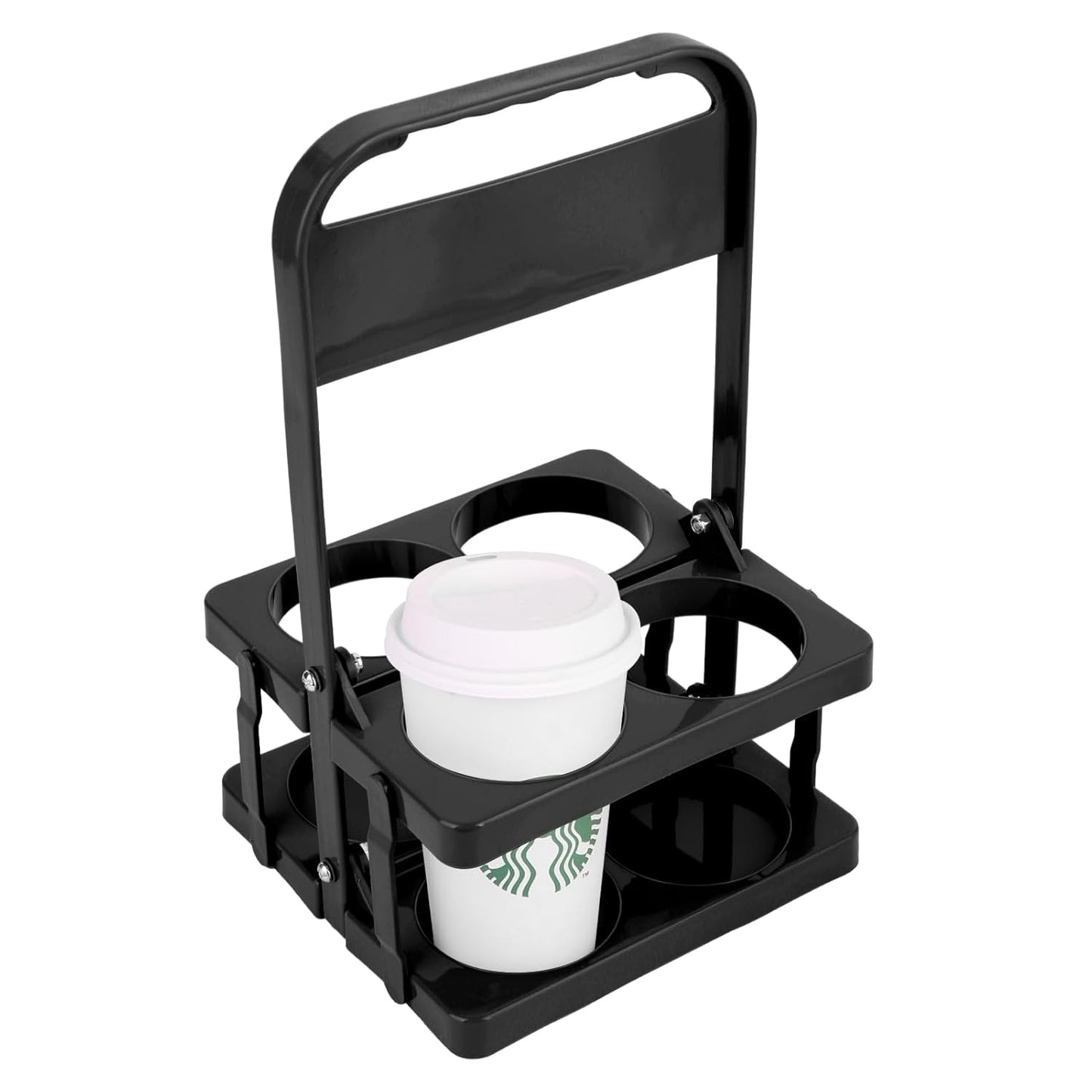 Bodaon 4 Cup Drink Carrier with Handle, Plastic Cup Carriers for Drinks, Drink Holder for Car, GrubHub/Eats Doordash Accessories, Portable Foldable Reusable Mobile, Use for Food Delivery Bag, Black