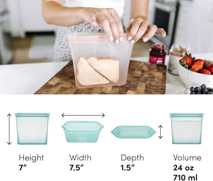 Zip Top Reusable Food Storage Bags | Sandwich Bag [Lavender] | Silicone Meal Prep Container | Microwave, Dishwasher and Freezer Safe | Made in the USA - Image 4
