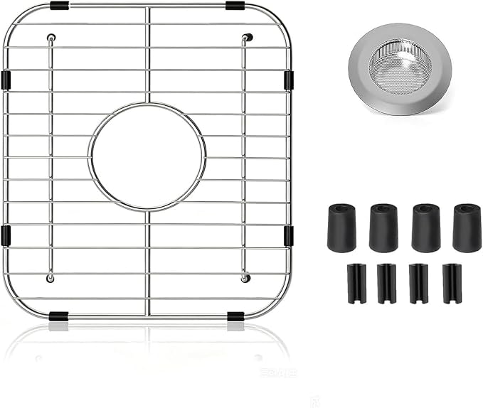304 Stainless Steel Sink Protectors for Kitchen Sink, Rust-Resistant Sink Rack for Bottom of Sink, Scratch Prevention, Fits Sinks 10.75" x 12.4", Center Drain Hole Required by Suzlon