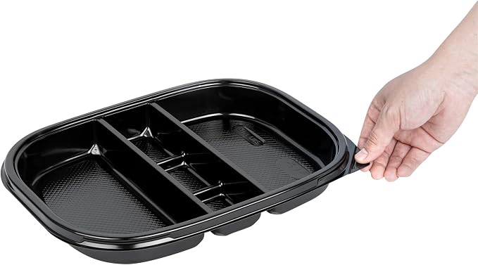Restaurantware-Bento Tek 50.7 Ounce Meal Prep Containers, 100 Disposable To Go Food Boxes - Lids Sold Separately, 5 Compartments, Black Plastic Bento Lunch Boxes, Freezable, For Take Out - Image 10