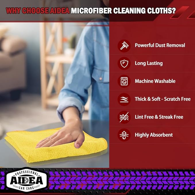 AIDEA Microfiber Cleaning Cloth-20PK, Microfiber Towels for Cars, 12"×12" (Pack of 2) - Image 3