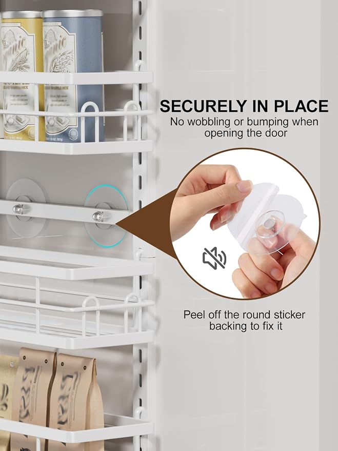 Delamu 9-Tier Over the Door Pantry Organizer, Adjustable Pantry Door Organizers and Storage, Metal Hanging Basket Wall Spice Rack Seasoning Organizer, Door Organizer Kitchen Bedroom Bathroom,12"White - Image 6