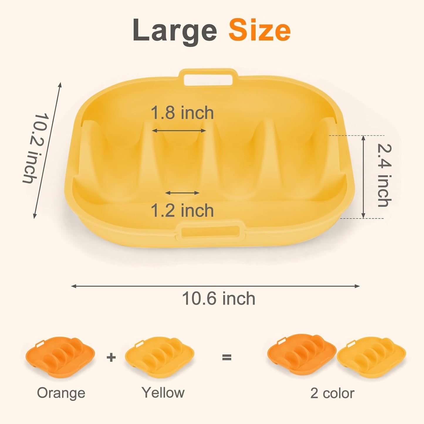 Silicone Taco Holder 2 Pack,10.2in Upgrade Reusable Taco Plates with Dividers,Fiesta Tacos Holder Tray.Taco Serving Plates, Dishwasher & Microwave Safe(2, ORANGE+YELLOW)