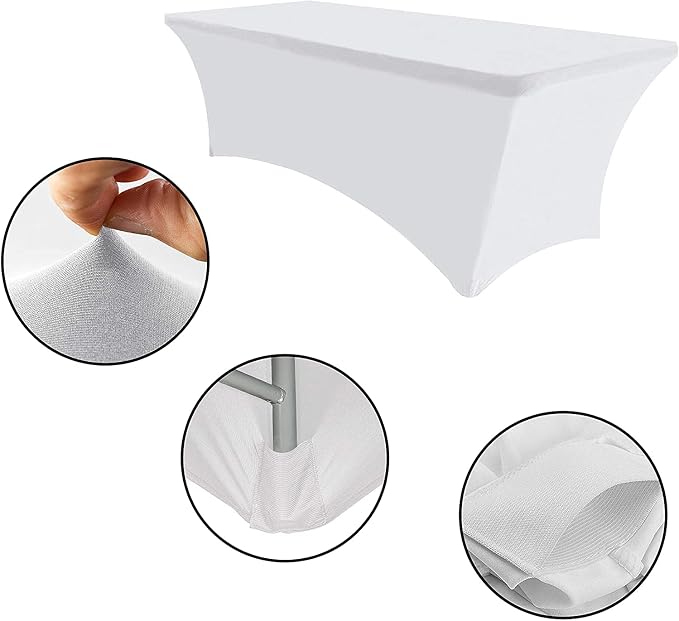 MDS® Pack of 12 Spandex Tablecloth 8FT Tight Fitted Stretch Table Cover – Washable Wrinkle-Free Reusable Elastic Patio Tablecloth for Wedding, Party, Banquet, Trade Show, Event Décor - White - Image 4