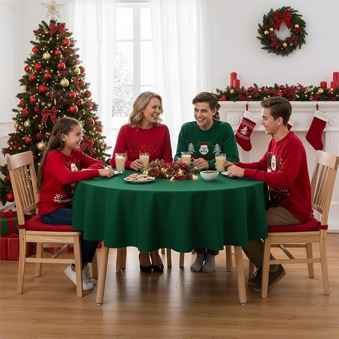 sancua Round Tablecloth 48 Inch Fits 20-36 Inch Tables, Hunter Green - Image 2