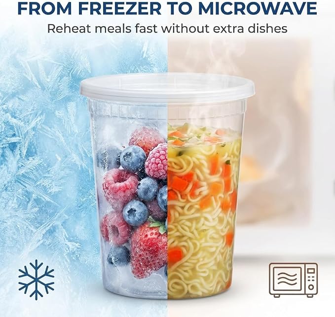 48 Sets Plastic Food Storage Deli Containers w/ Lids 16oz Pint & 32oz Quart | Leak Proof, Microwaveable, Dishwasher & Freezer Safe - Plastic Food Storage, Meal Prep, Restaurant & Soup Containers - Image 8