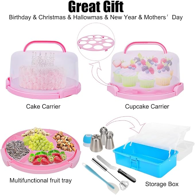 Cake Decorating Kit, 672 Pcs Cake Decorating Supplies Stand With Cake Carrier Holder Springform Pan Sets 3-Layer Toolbox Organizer Icing Piping Nozzles Cake Rotating Turntabl Baking Supplies Set Tools - Image 2