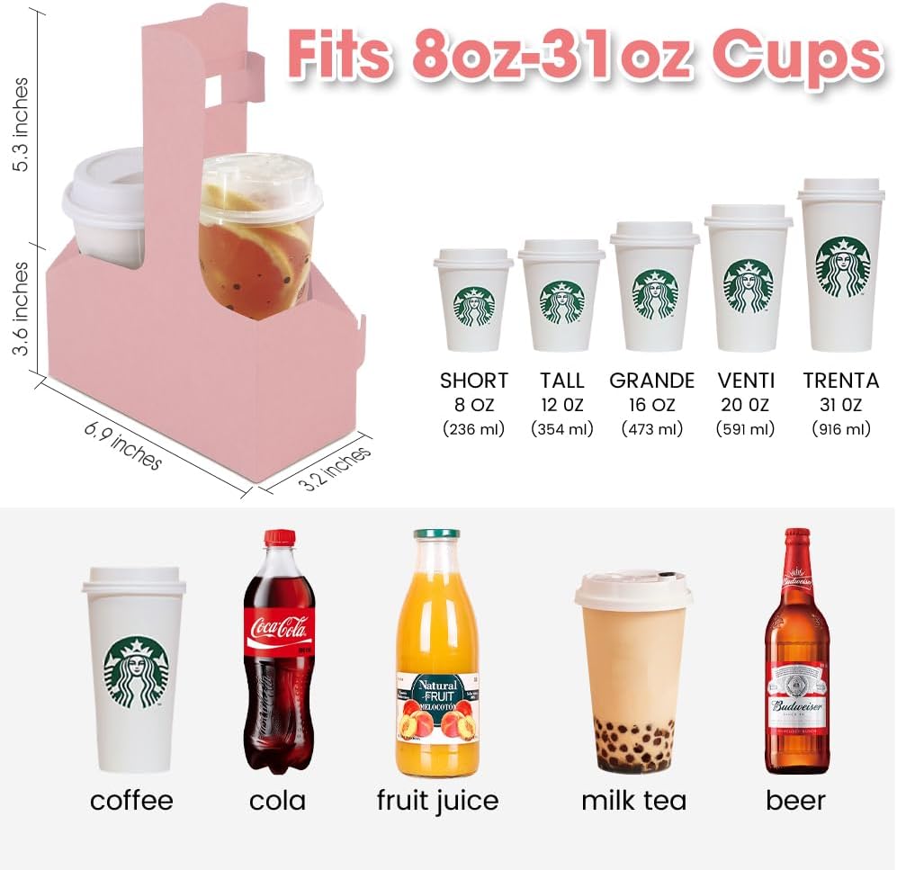 15Pcs -2 Cup Drink Carrier with Handle - Paper Cup Holder, Coffee Carriers Tray for Drinks, Disposable Takeaway Cardboard Holders To Go for Food Delivery, Uber Eats/Door Dash Two or 4 Kraft Paperboard
