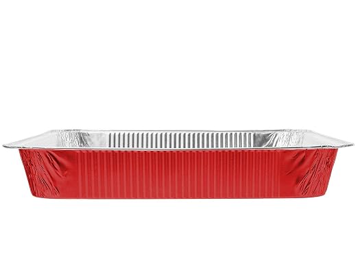 Tiger Chef Full Size Red Disposable Aluminum Foil Steam Table Baking Pans, 19 5/8in x 11 5/8in x 2 3/16 inches Deep Disposable Chafing Pans 50-Pack - Image 2
