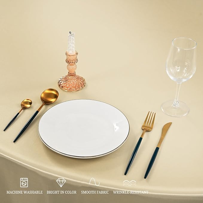 12 Pack 120 Inch Round Satin Tablecloth, Champagne - Image 4