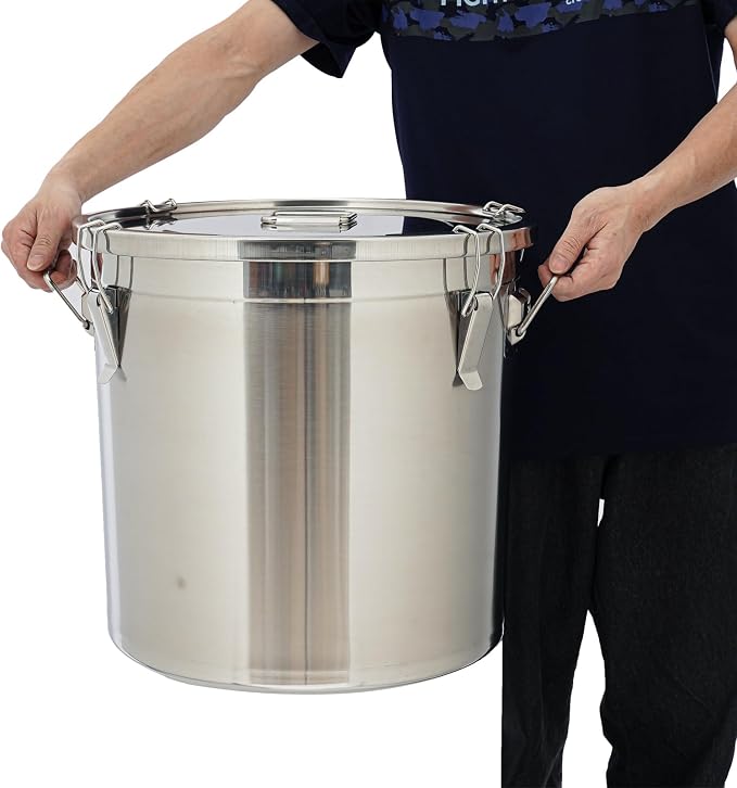DYNAMI 12.7Gal 304 Stainless Steel Rice Storage Container 40-90Lbs | 48L Extra large Metal Rice Storage Bucket with Airtight Lid &Locking Buckle,Bird Seed Storage Container 50 lbs,for Rice Flour - Image 2