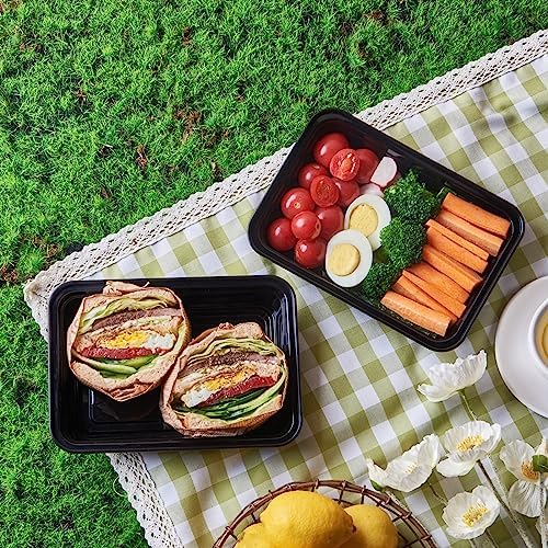 FULING 50 Pack Meal Prep Plastic Food Storage Containers With Lids 28 oz 1 Compartment Black Rectangular Reusable To Go Lunch Prepping Boxes BPA-Free Microwavable Freezer Dishwasher Safe Stackable - Image 5