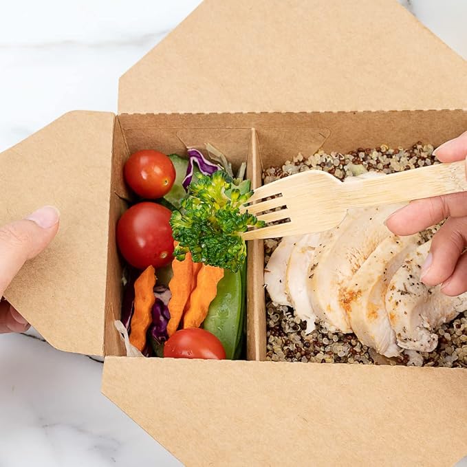 Restaurantware-Bio Tek 47 Ounce Paper Take Out Containers, 200 2-Compartment Kraft Take Out Boxes - Greaseproof, Tab-Lock Closure, Kraft Paper To Go Boxes, Sturdy, Safe For Hot Or Cold Foods - Image 8