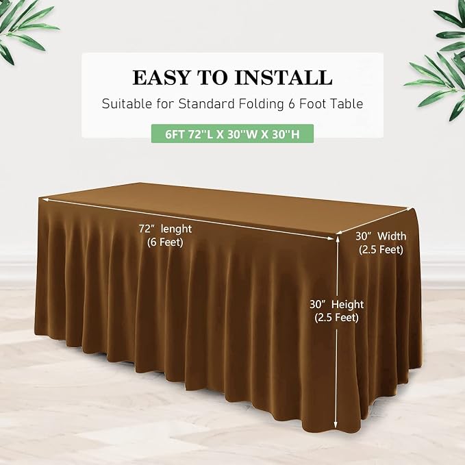 ManMengJi Table Cover and Skirts One-Piece for Folding Tables, 6FT Spandex Fitted Tablecloth with Ruffles Skirt for Weddings, Banquets, Parties, Vendors (Brown 1Pack) - Image 3