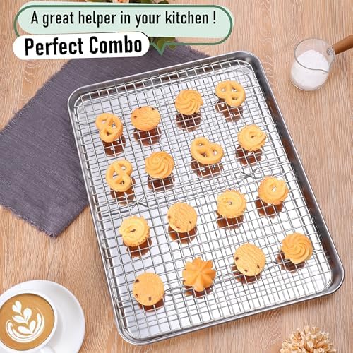 Homikit Baking Sheet with Wire Rack Set (1 Pan+1 Cooling Rack), 16" x 12" | Stainless Steel Jelly Roll Pan with Grid Cooling Rack, Nonstick Baking Cookie Bacon Tray for Oven Cooking, Dishwasher Safe - Image 5