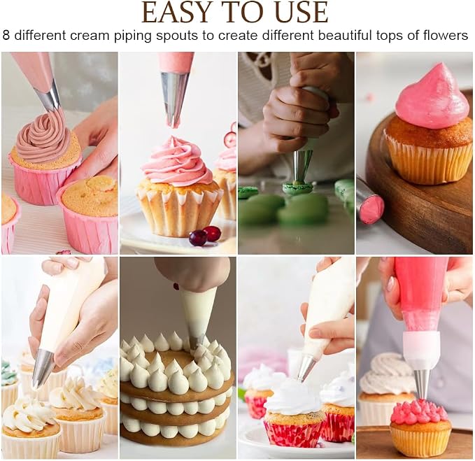 8pcs Stainless Steel Professional Set Large Piping Nozzles Flower Piping Tips Star Nozzle Nozzles for Piping Bag Attachments Piping Nozzles Decoration Tips for Cream Cupcakes Cake Syringe - Image 6