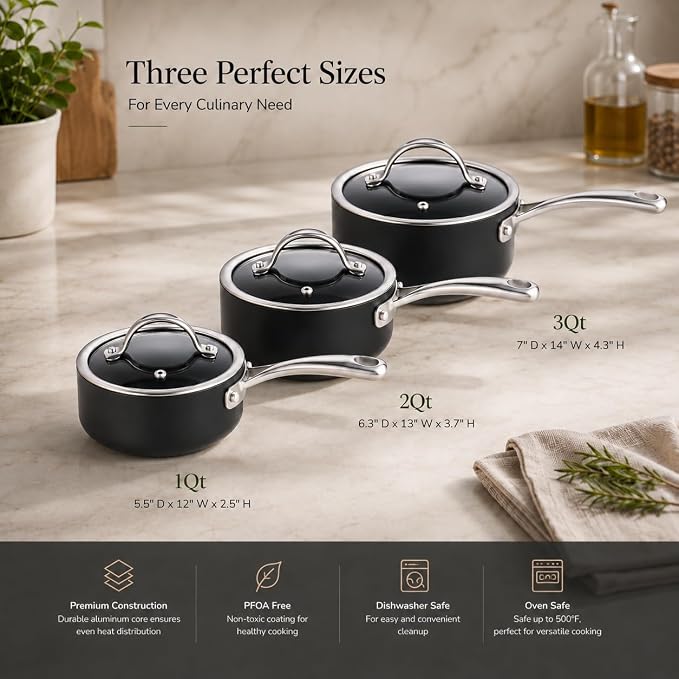 Cooks Standard 3-Quart Hard Anodized Nonstick Saucepan with Glass Lid - Image 6