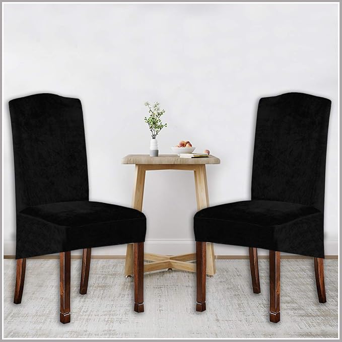 Velvet Plush XL Dining Chair Covers, Stretch Chair Slipcover, Spandex High Chairs Protector Covers Seat Slipcover with Elastic Band for Dining Room,Wedding, Ceremony, Banquet (Black, Set of 6) - Image 5