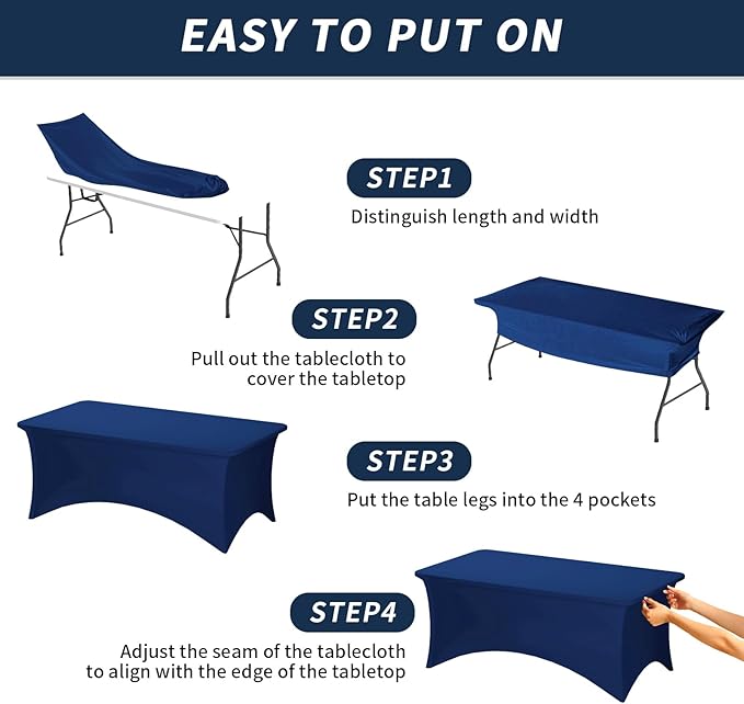 Fixwal 2 Pack 6FT Navy Blue Tablecloth Rectangle Spandex Table Cover - Image 5