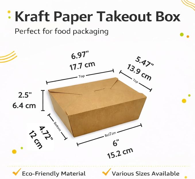 45oz 200Pack Kraft Paper To Go Boxes, Take Out Food Containers - Image 2