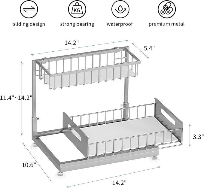 Saydear L-Shaped Under Sink Organizer, 2-Tier Pull-out Cabinet Rack 1-Pack - Image 6