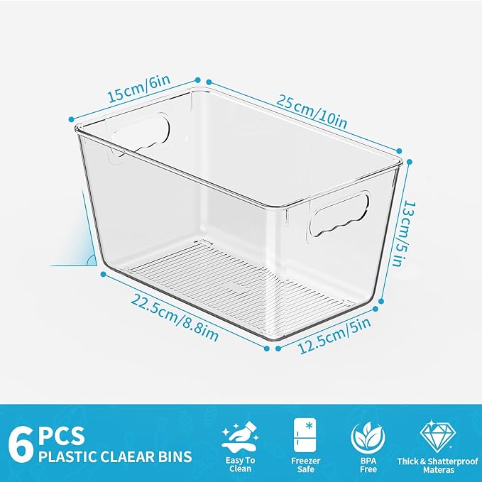 Clear Fridge Organizer Bins with Handles, 6 Pack Medium 10×6×5 Inch - Image 3