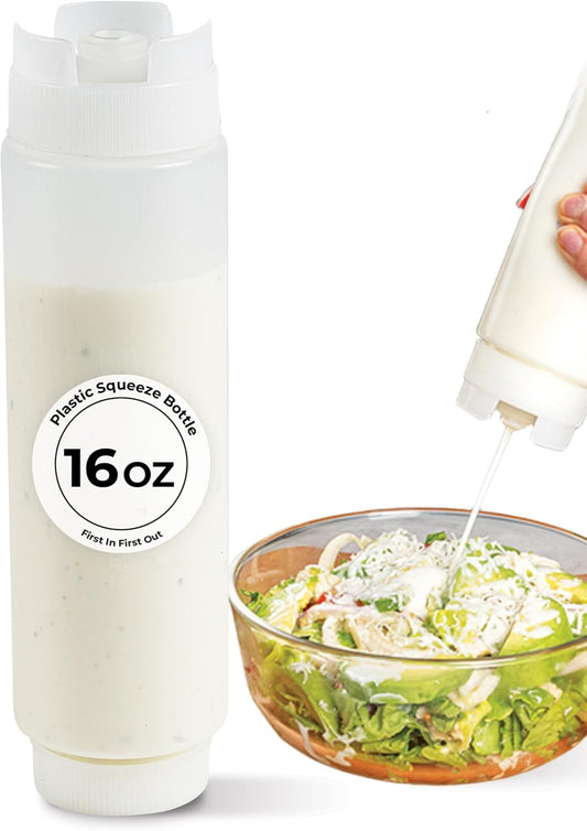 Restaurantware 16oz. FIFO Inverted Plastic Squeeze Bottle with Refill and Dispensing Lids - First In First Out - Perfect for Restaurants Catering and Food Trucks - 1ct box