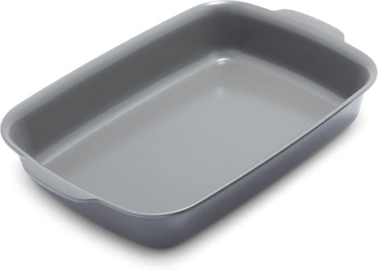 GreenPan Premiere Ovenware Healthy Ceramic Nonstick 13" x 9" Rectangular Baking Pan, Cast Aluminum Bakeware, Warp-Free, Oven and Broiler safe to 600F,Dishwasher Safe, PFAS-Free, Gray by GreenPan